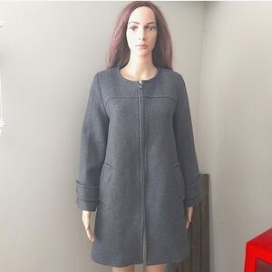 Zara wool coat gray long line front zip